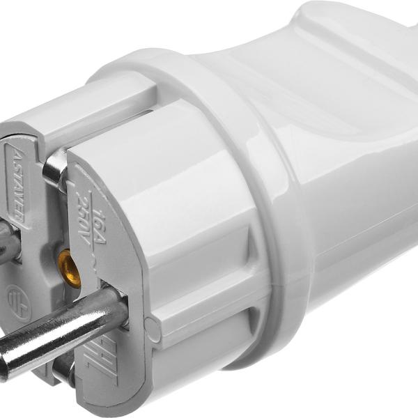 Вилка электрическая прямая с заземлением белая (16 А; 220В) STAYER 55160-W